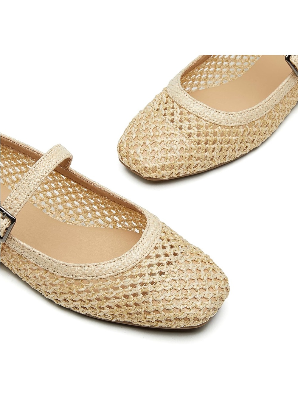 Amazon Beige Woven Mary Jane Flats